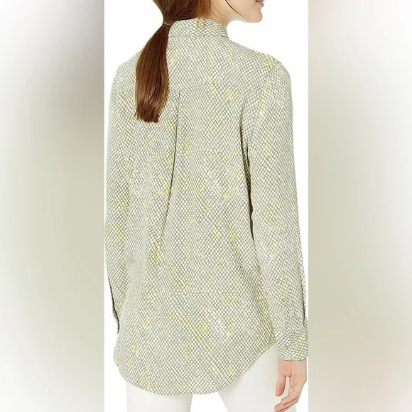 EQUIPMENT Grey & Yellow Button Up Shirt Geometric Snakeskin Blouse Silky Top - Picture 4 of 16